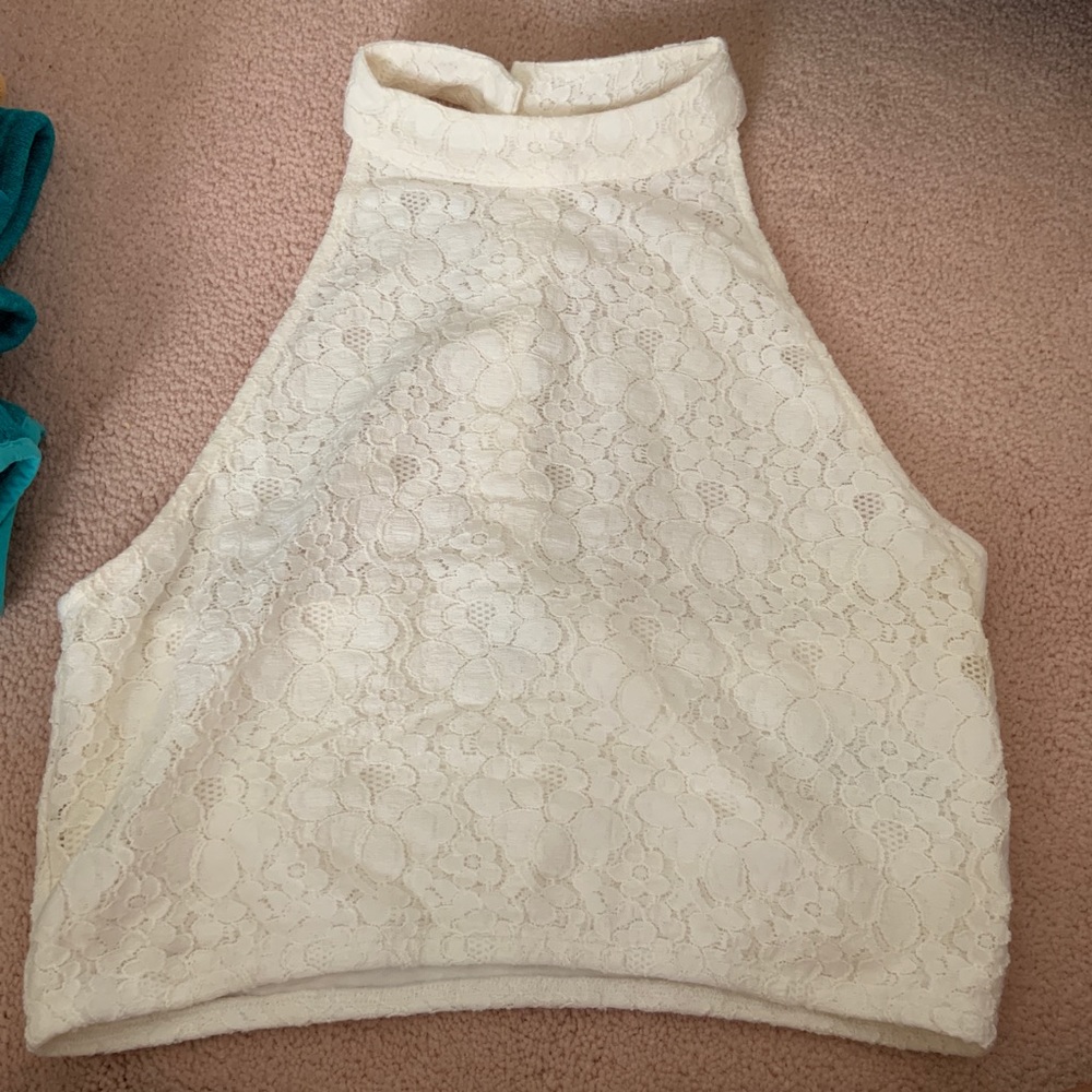 Floral lace high neck crop top